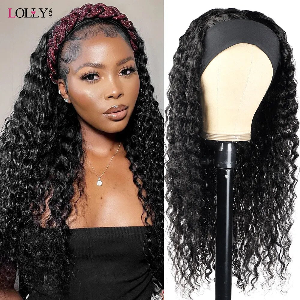 Headband Wigs Human Hair Deep Wave Glueless Kinky Curly Wigs
