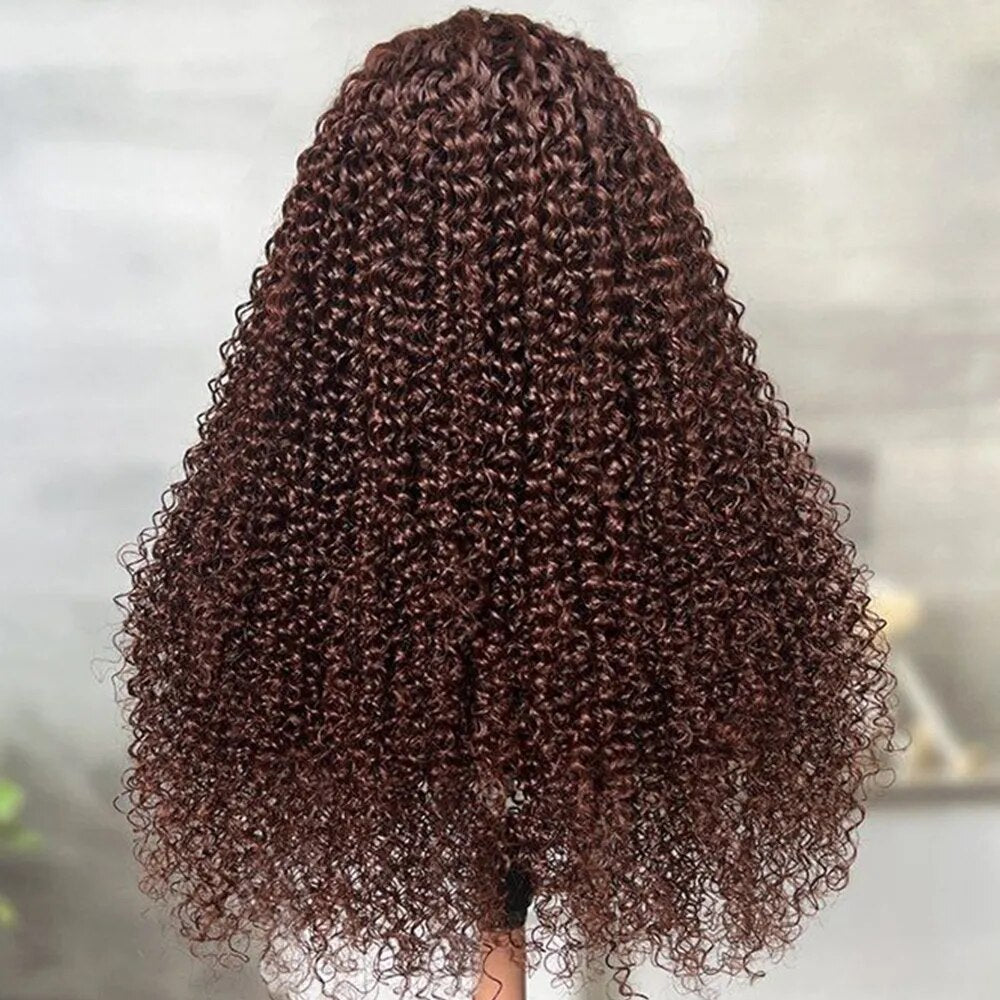 Dark Brown Jerry Curly Human Hair Wigs Lace Frontal Indian Closure Pre-Plucked