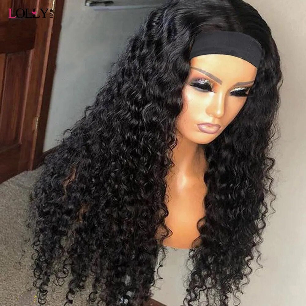 Headband Wigs Human Hair Deep Wave Glueless Kinky Curly Wigs