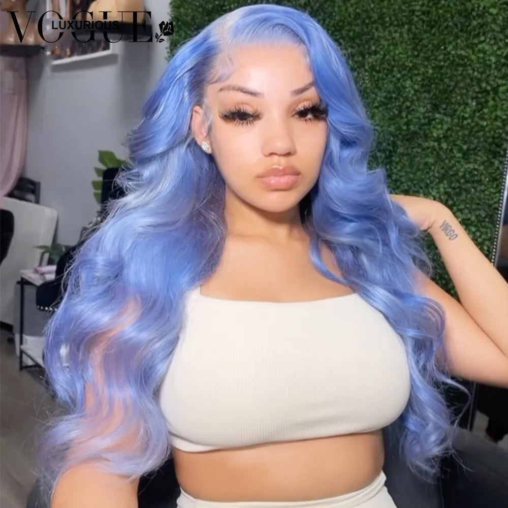 Blue Body Wave Lace Front Human Hair Wigs