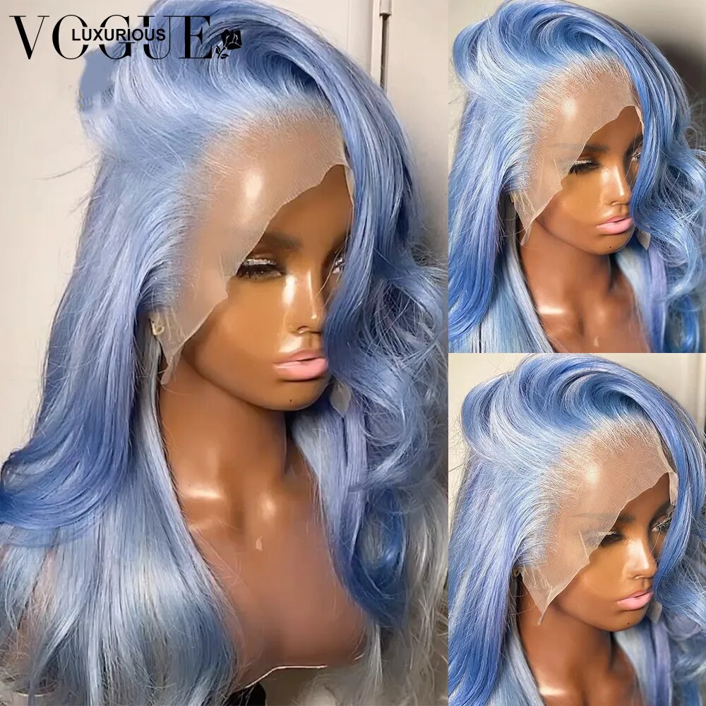 Blue Body Wave Lace Front Human Hair Wigs