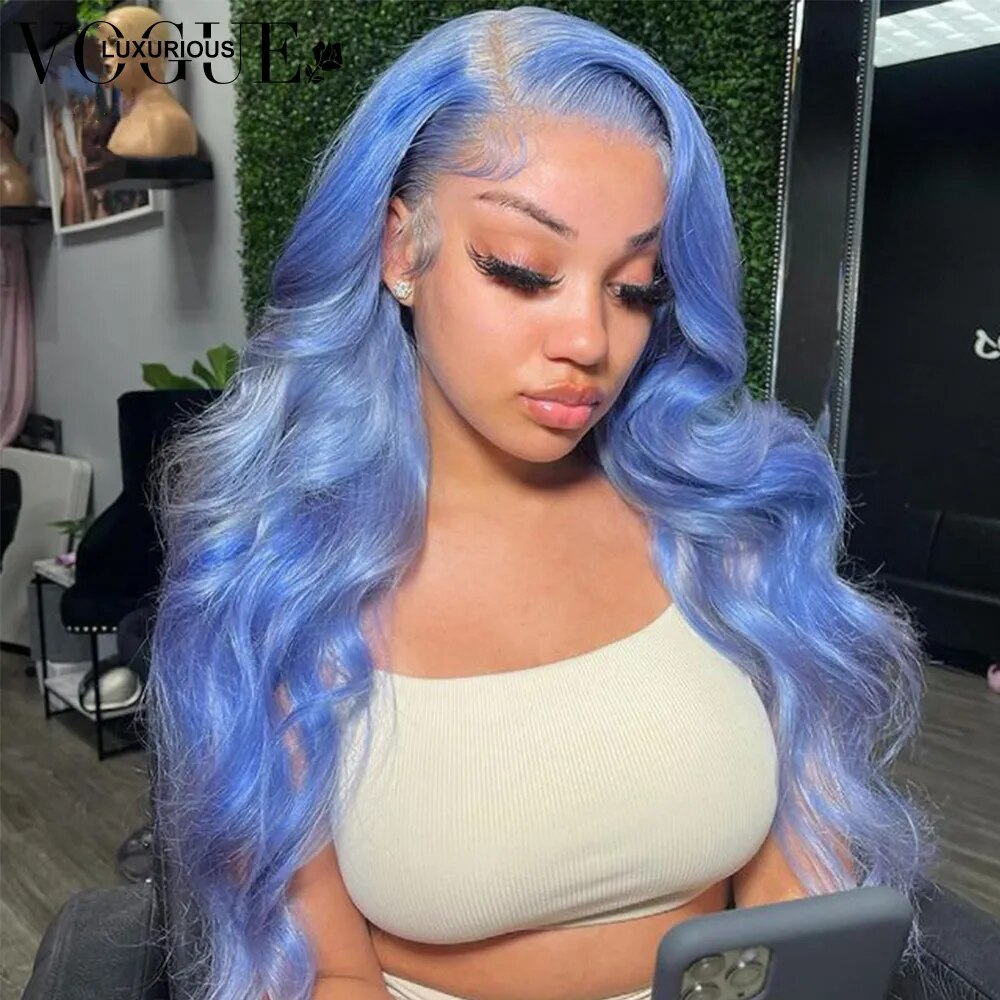 Blue Body Wave Lace Front Human Hair Wigs