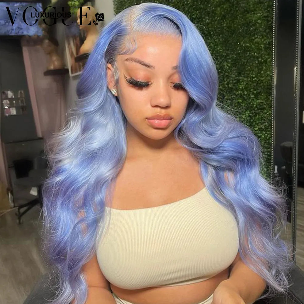 Blue Body Wave Lace Front Human Hair Wigs