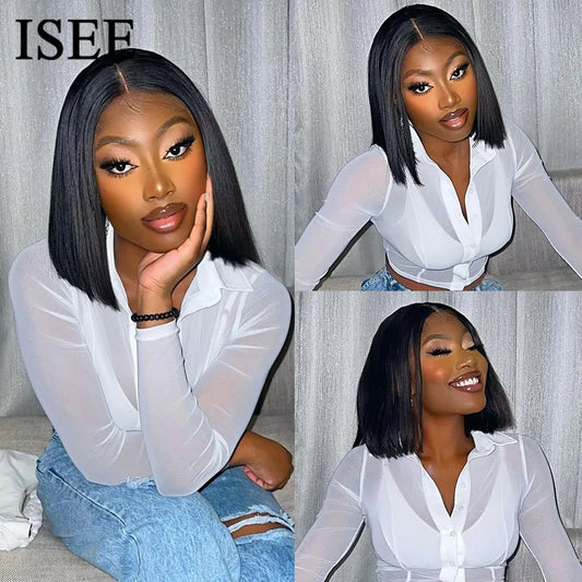 ISEE HAIR Wear And Go Glueless Human Hair Wig Bob HD Lace Straight Short Bob 6x4 Frontal Pre Plucked