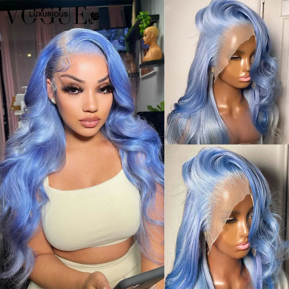 Blue Body Wave Lace Front Human Hair Wigs