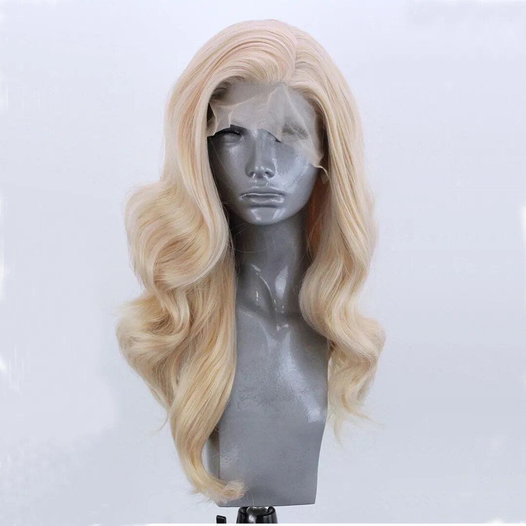 Long Wavy Blonde Synthetic Lace Front Wig