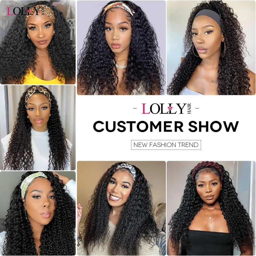 Headband Wigs Human Hair Deep Wave Glueless  Kinky Curly Wigs